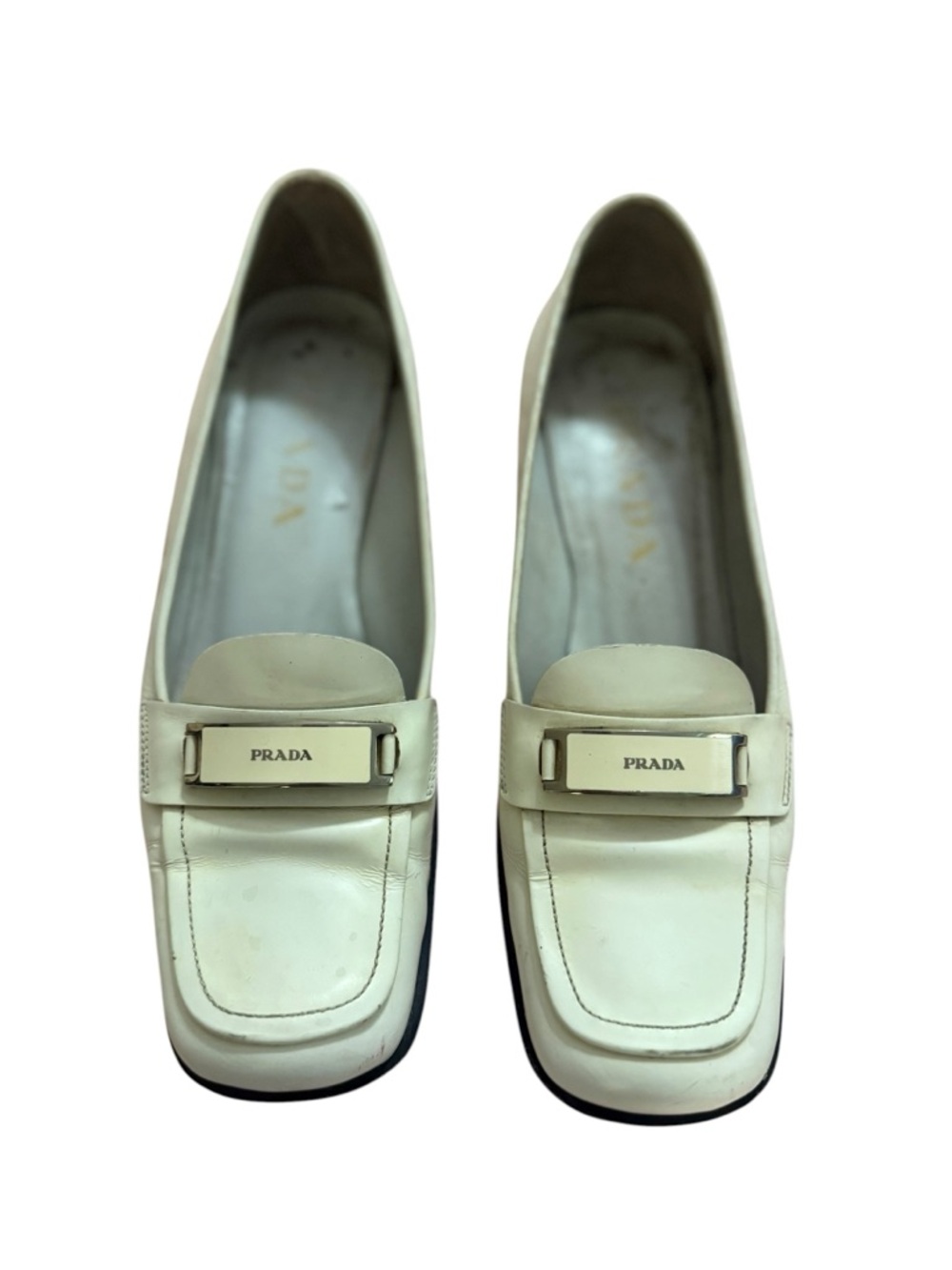 Prada Women's Cream Leather Square-Toe Loafers